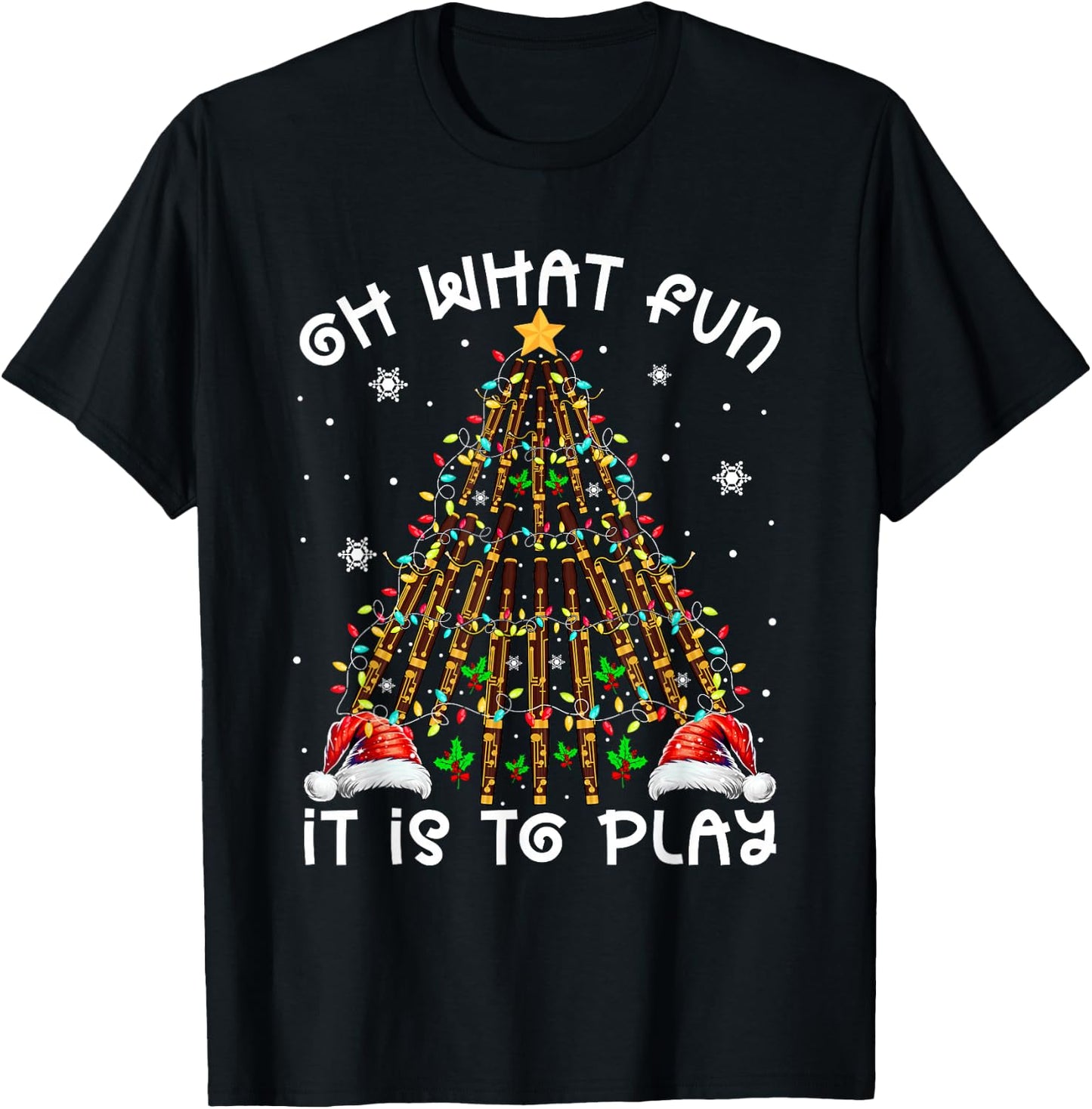 Funny It Is To Play Santa Hats Bassoons Xmas Tree Instrument T-Shirt - T-Shirt | Black
