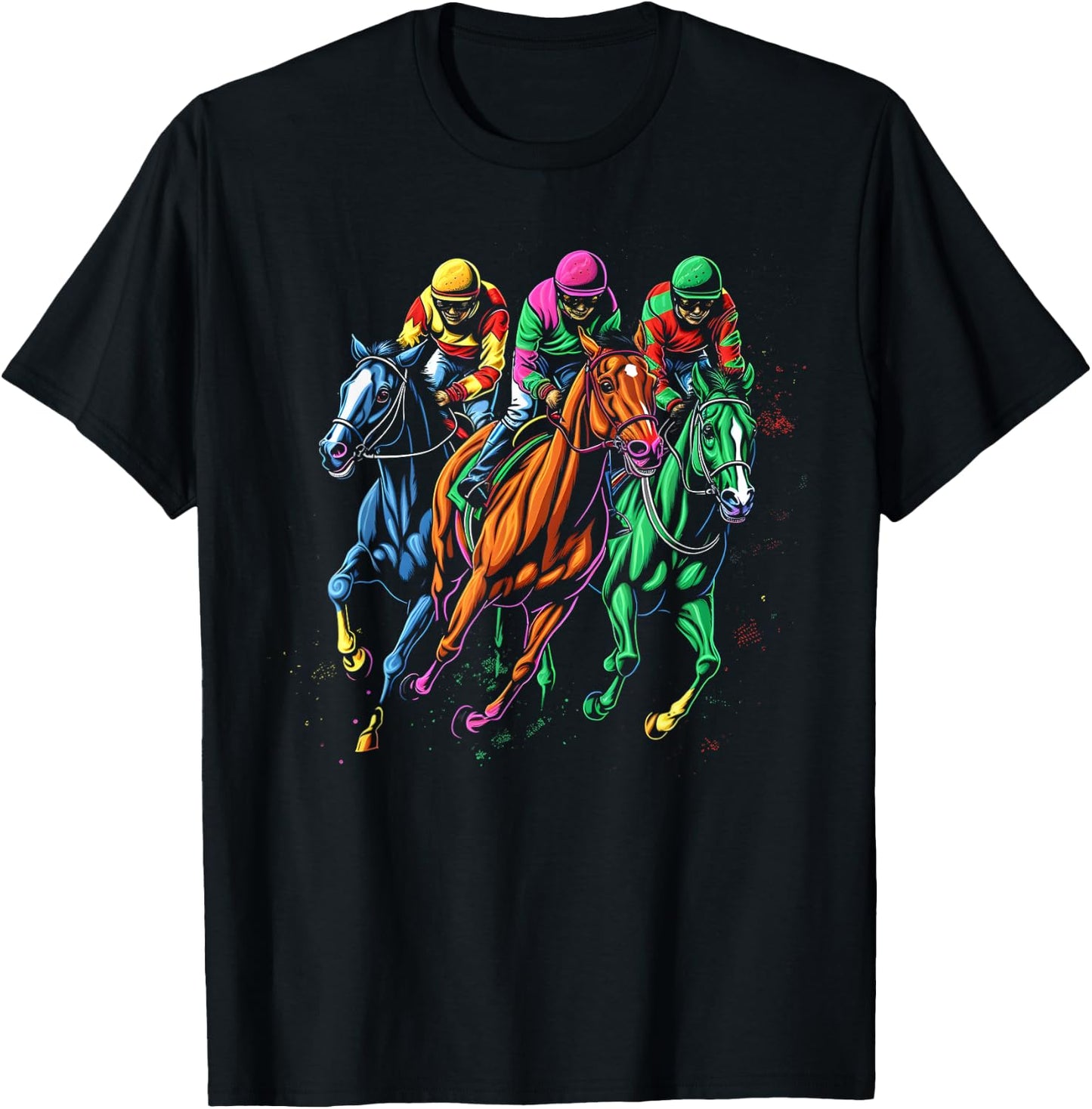 Vintage Horse Racing Painting Horse and Derby Lovers T-Shirt - T-Shirt | Black
