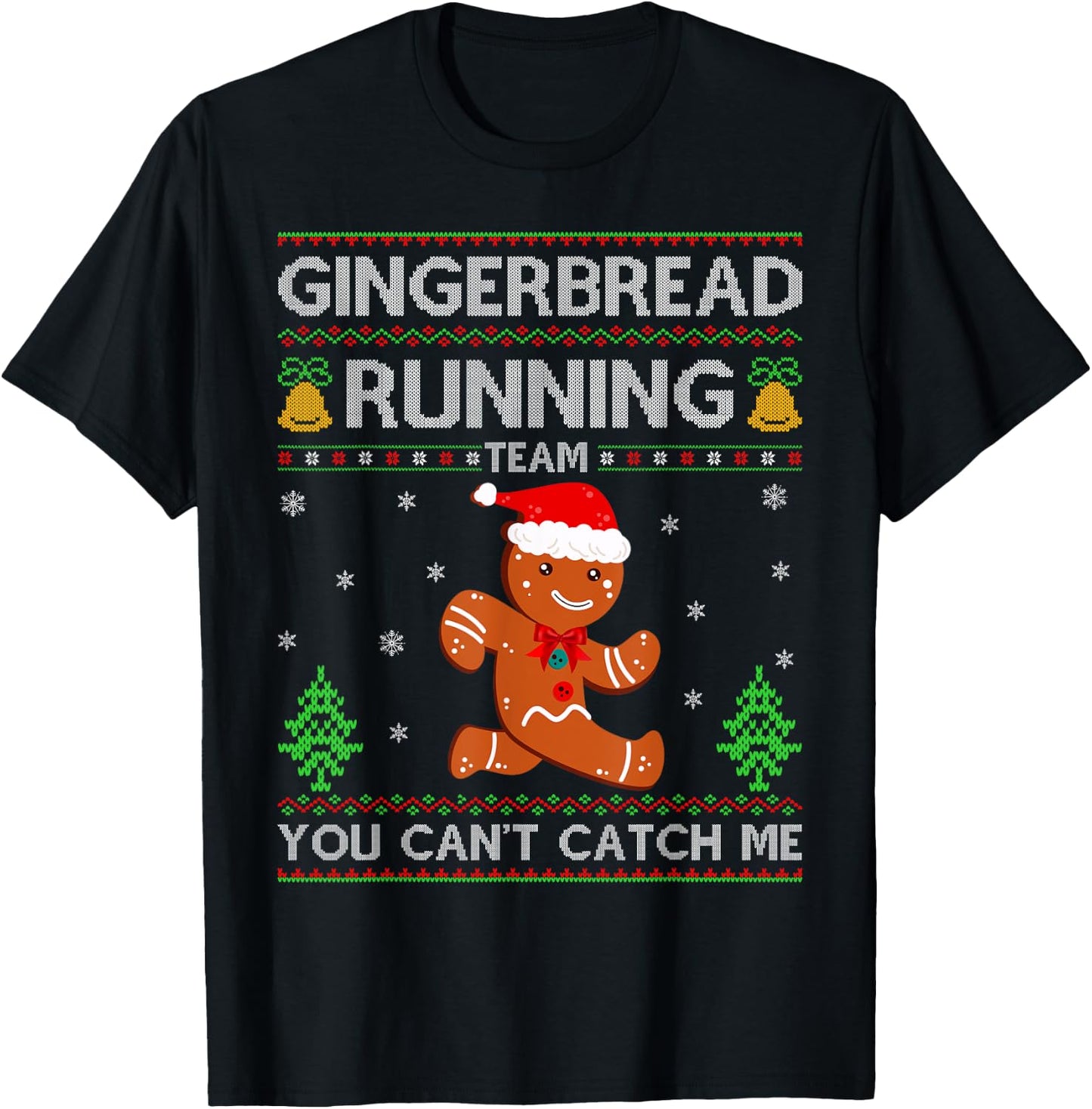 Ugly Xmas Sweater Gingerbread Running Team Christmas T-Shirt - T-Shirt | Black