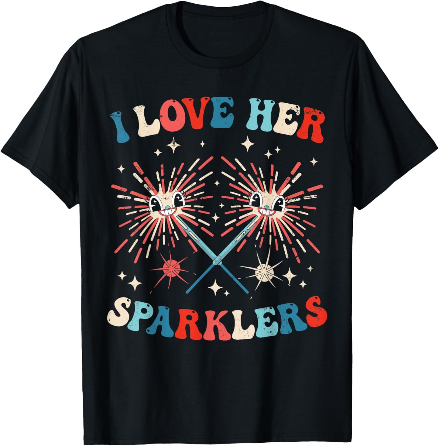 I Love Her Sparklers Funny Matching Couple 4th Of July Men T-Shirt - T-Shirt | Black