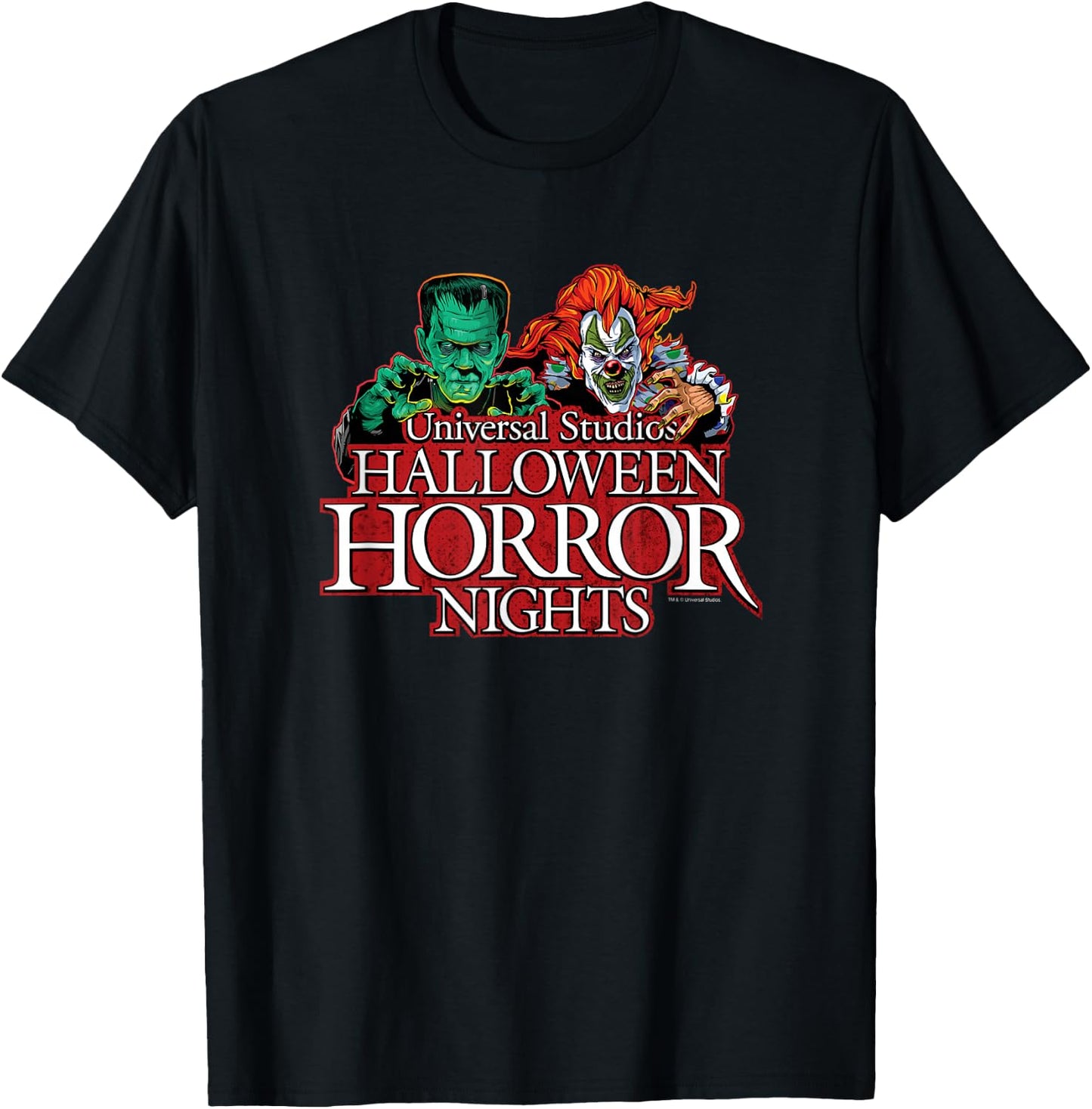Halloween Horror Nights Frankenstein and Jack The Clown T-Shirt - T-Shirt | Black