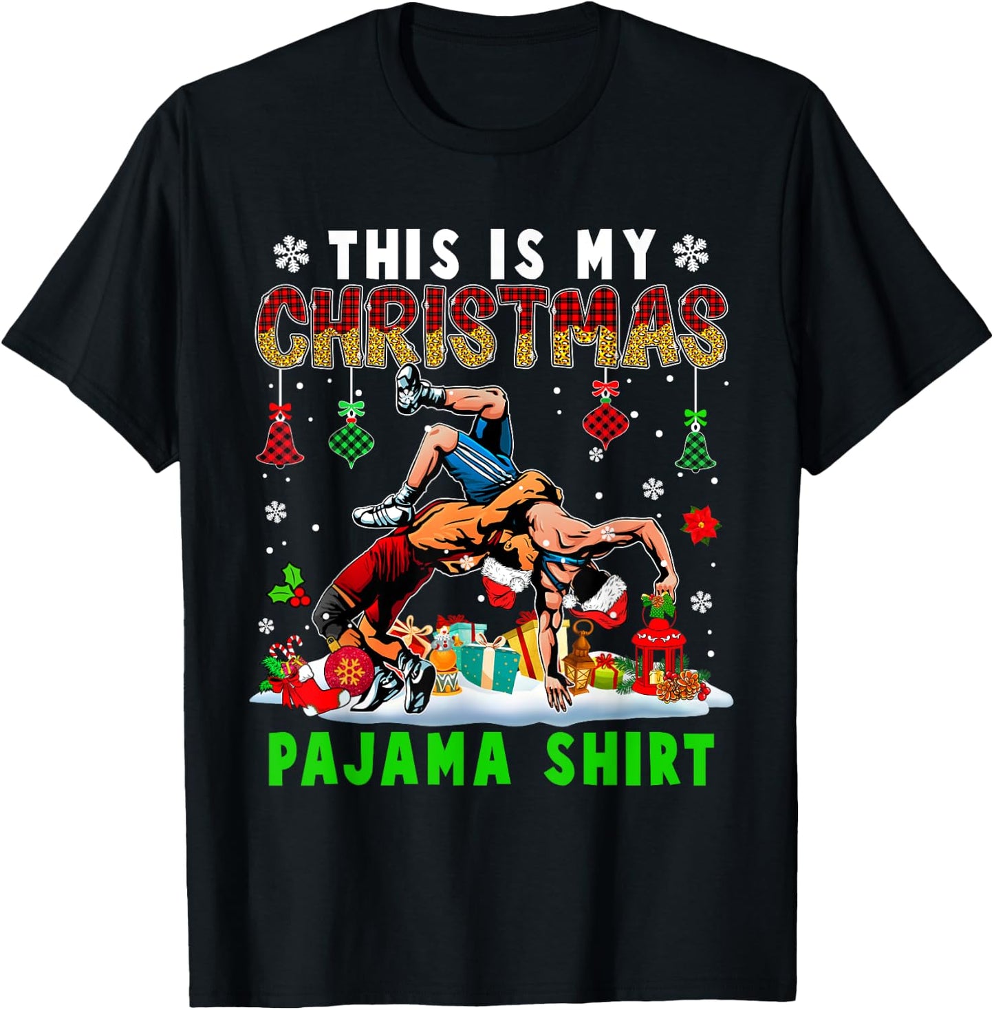 This Is My Christmas Pajama Shirt Two Santa Wrestling Lover T-Shirt - T-Shirt | Black