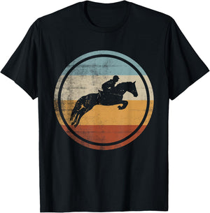 Retro Vintage Show Jumping Design Horse Rider Equestrian T-Shirt - T-Shirt | Black