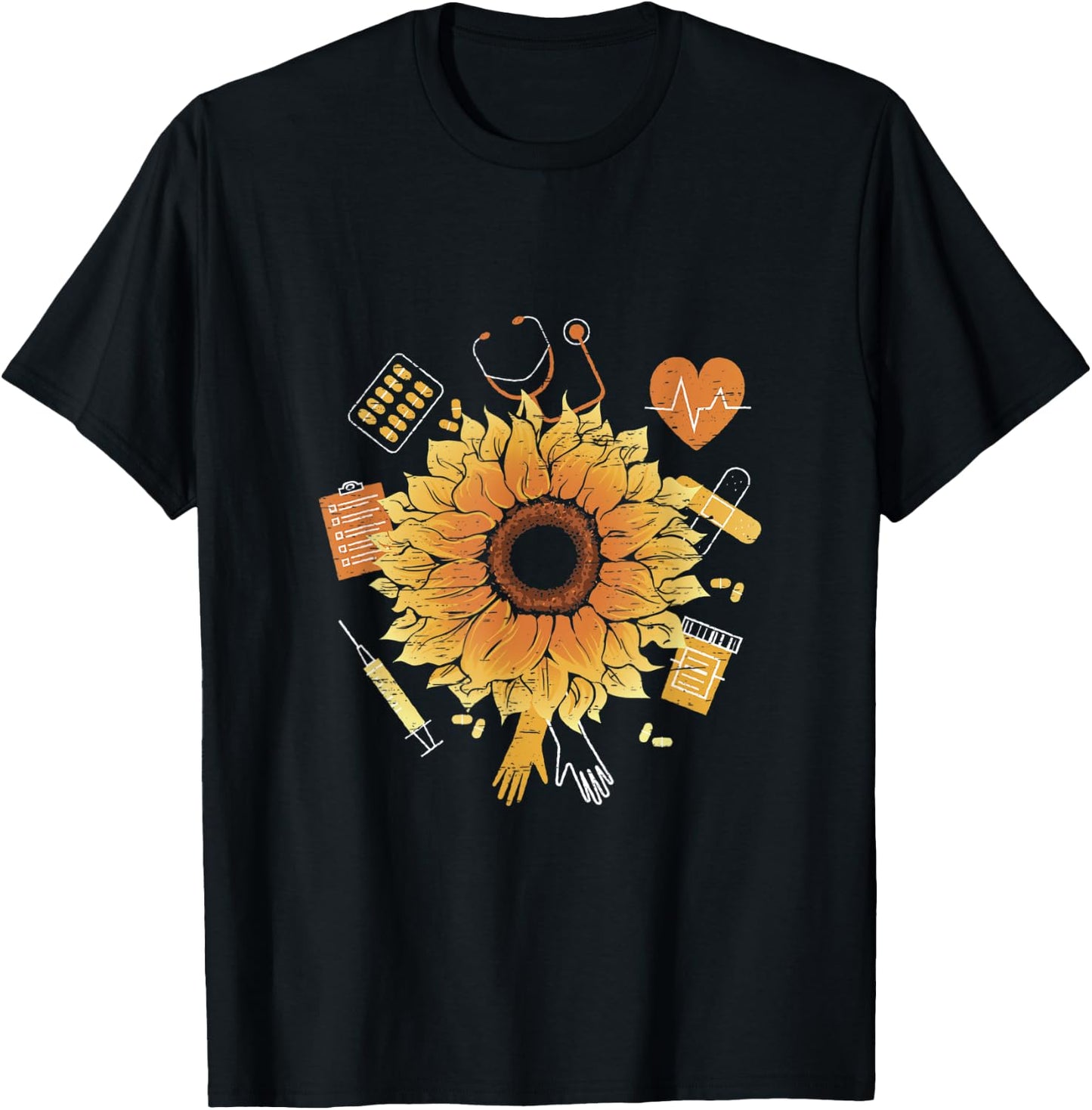 Sunflower Surgeon Treat Patient Hospital Scrub Nurse T-Shirt - T-Shirt | Black