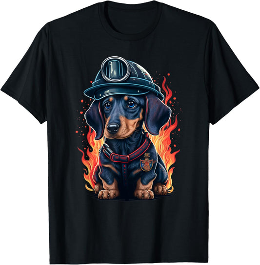 Dachshund Fireman on Firefighter Dachshund T-Shirt - T-Shirt | Black