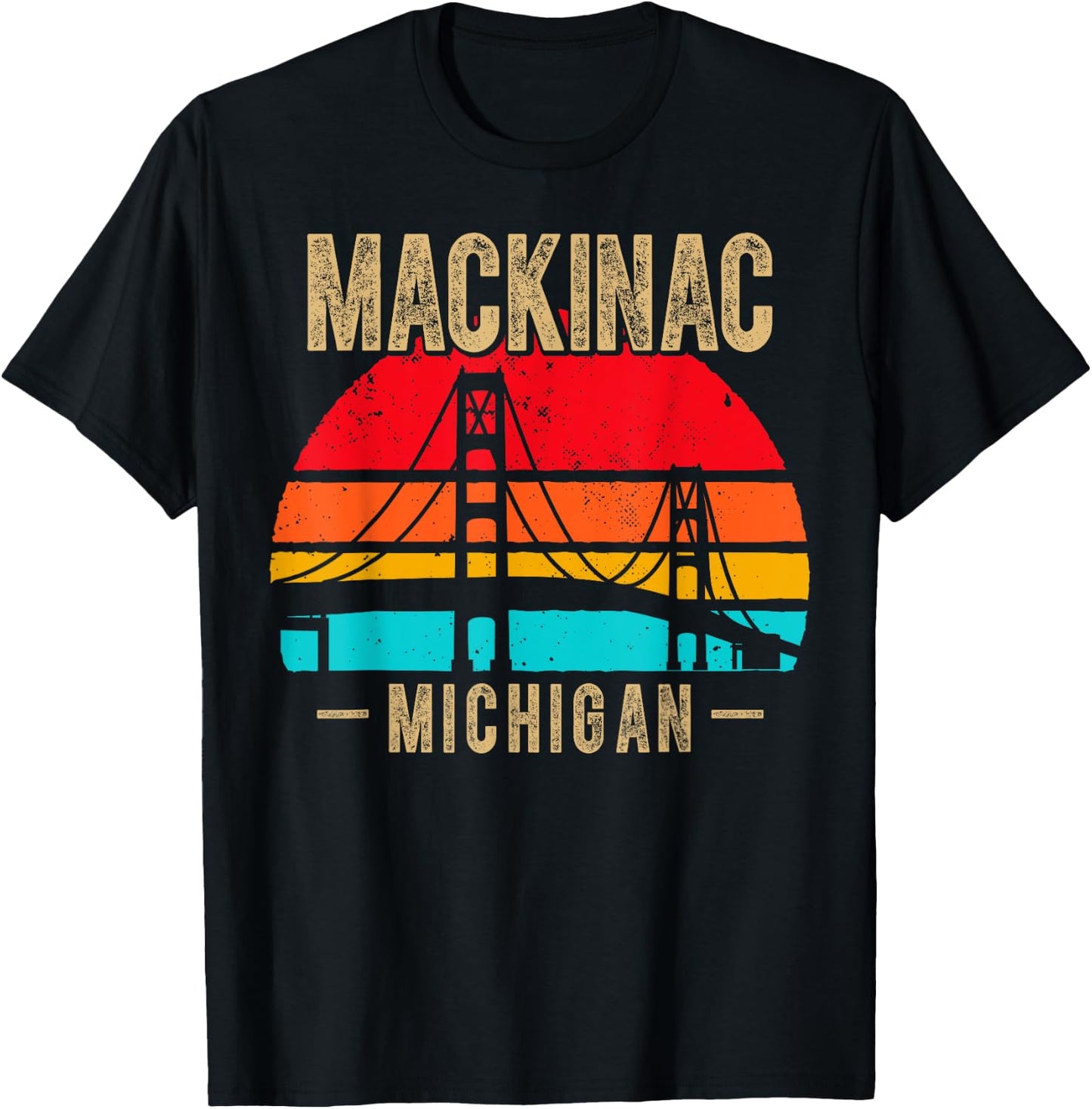 Mackinac Bridge Mackinaw Retro Vintage Michigan Souvenir T-Shirt - T-Shirt | Black