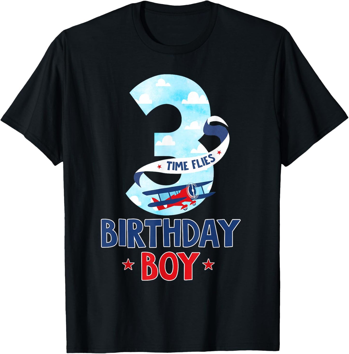 3 Year Old Birthday Outfit Boy Airplane Pilot 3rd Bday T-Shirt - T-Shirt | Black