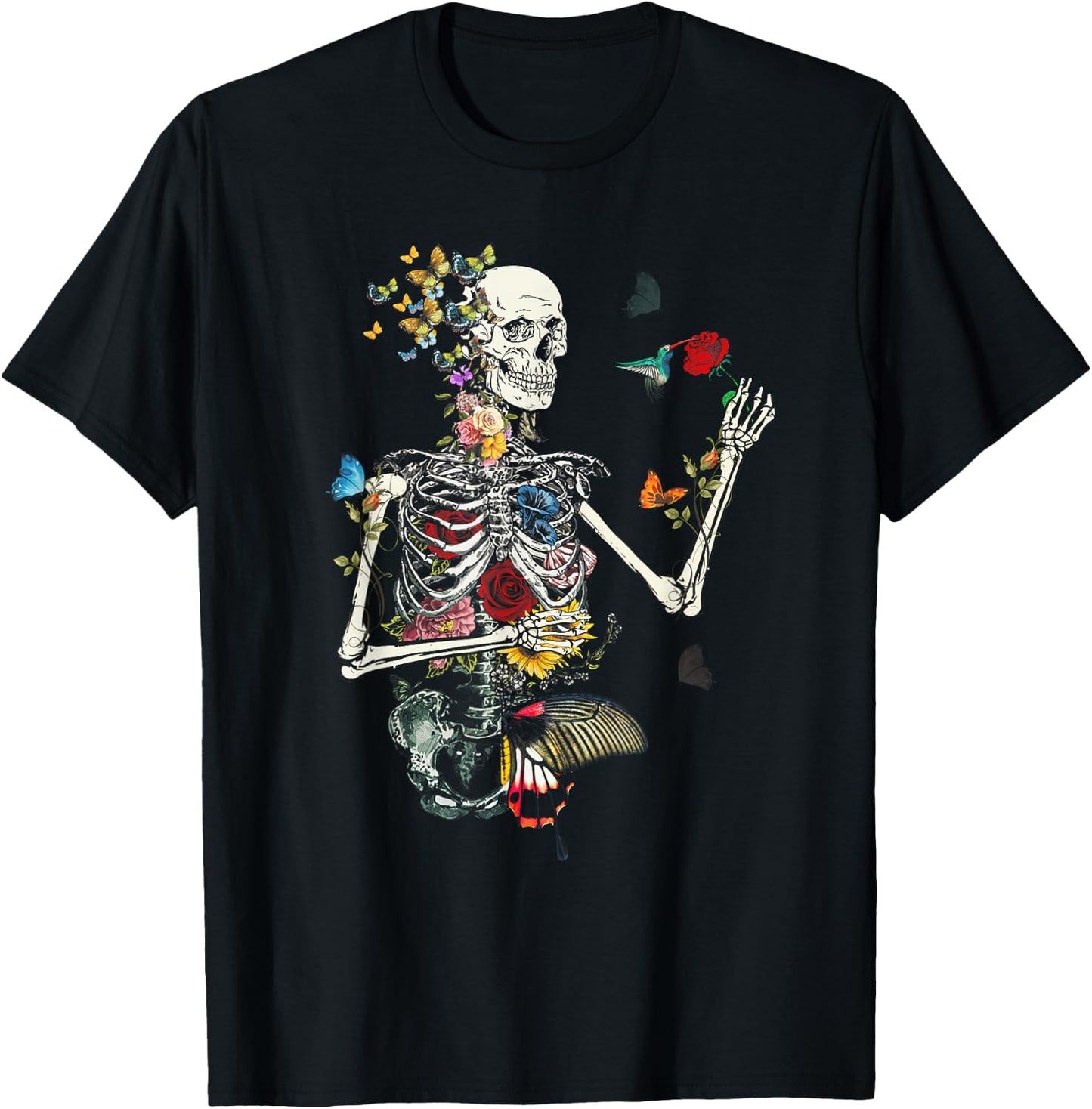 Cool Skeleton Plant Nature Flower Halloween T-Shirt - T-Shirt | Black