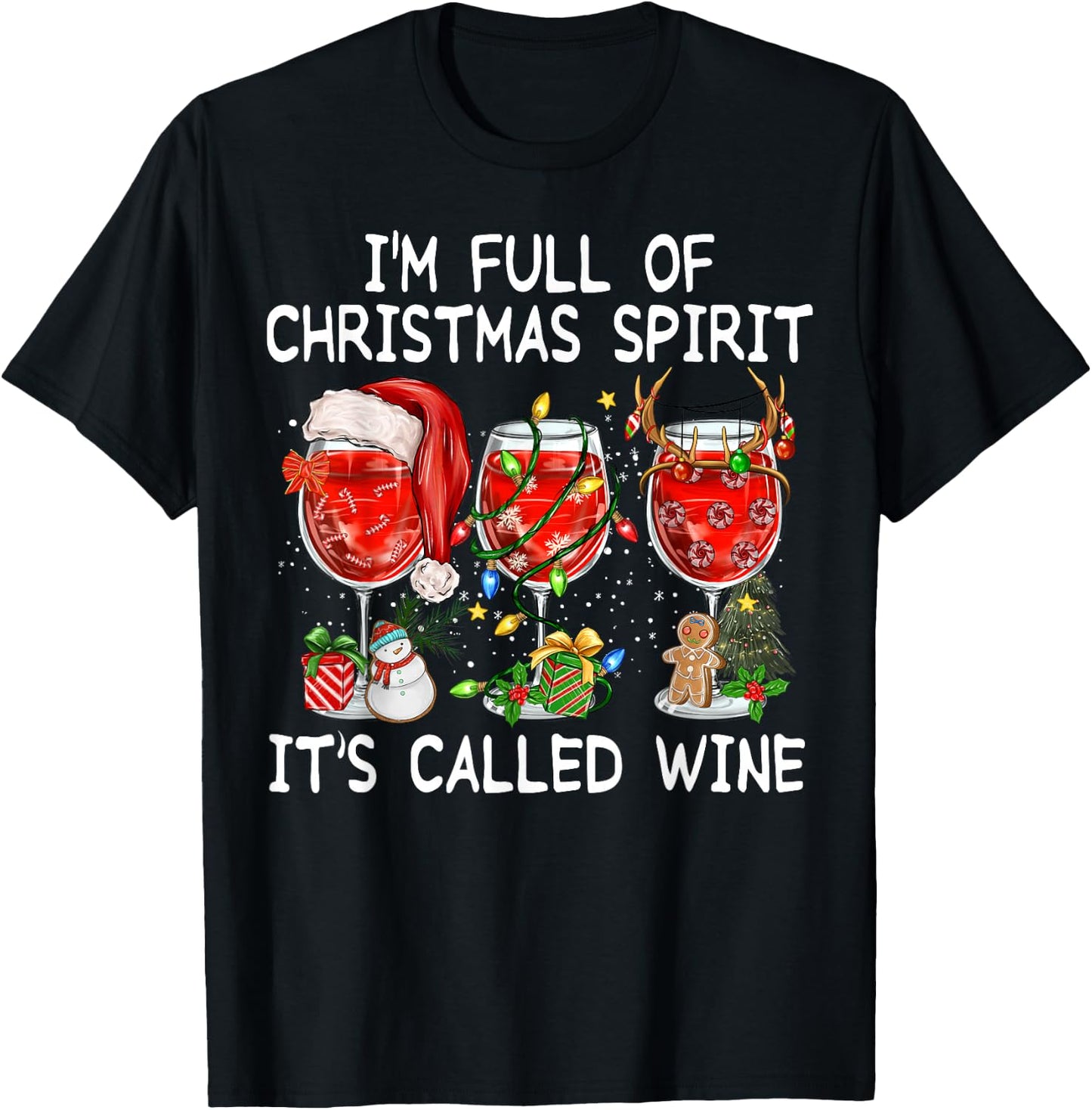 Red Wine Glass Drinking Christmas Spirits Family Pajama T-Shirt - T-Shirt | Black