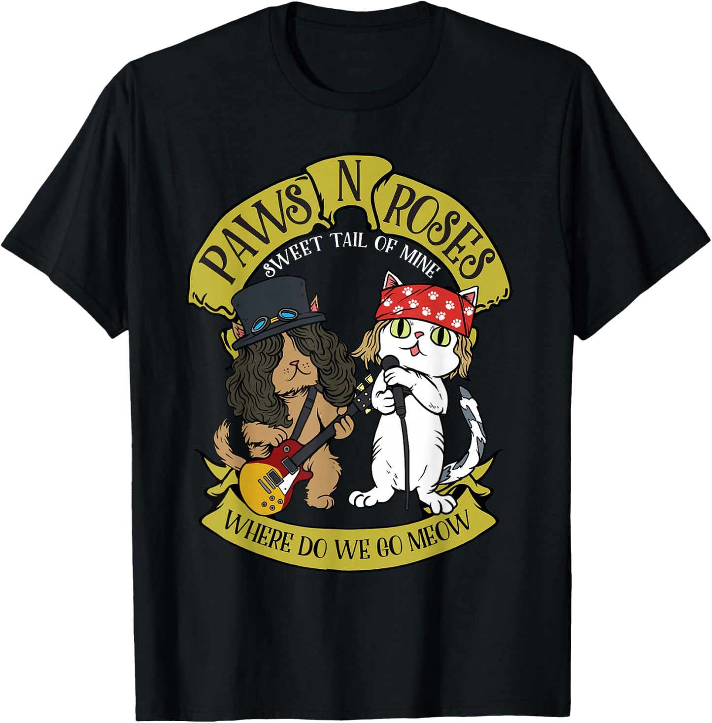 Funny Cat Paws Rock Music Gift Men Kids Women Funny Cat T-Shirt - T-Shirt | Black