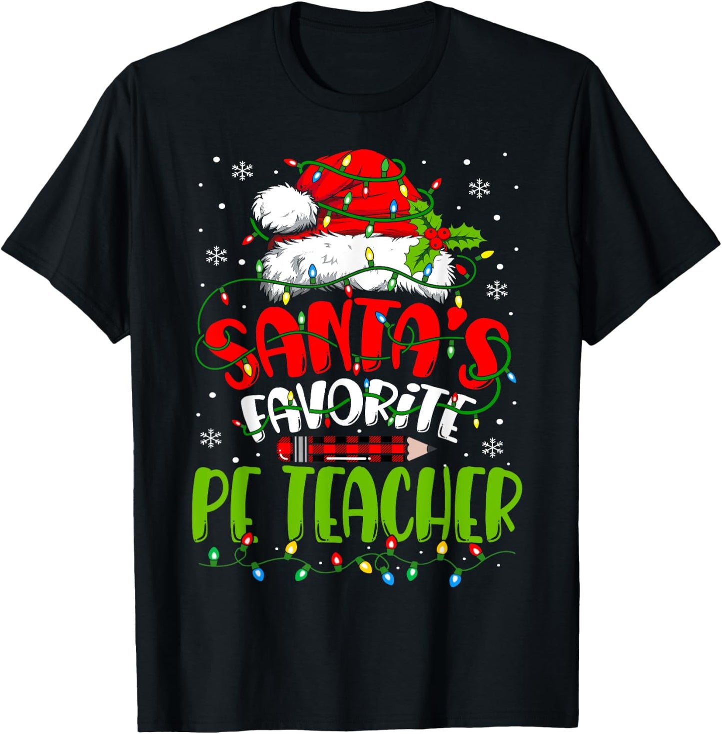 Santa Favorite Pe Teacher Christmas Physical Education Men Women T-Shirt - T-Shirt | Black