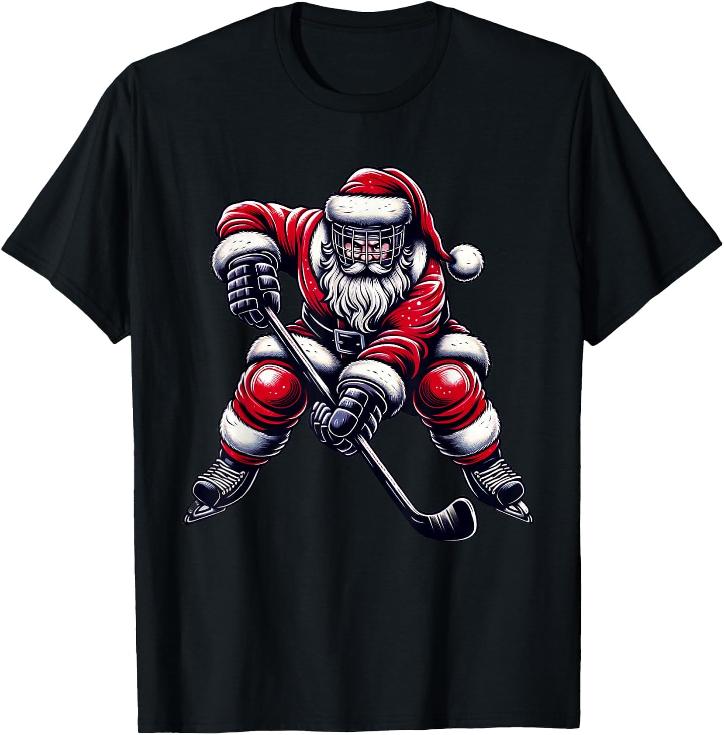 Christmas Sports Santa Plays Ice Hockey, Xmas Women Men Kids T-Shirt - T-Shirt | Black