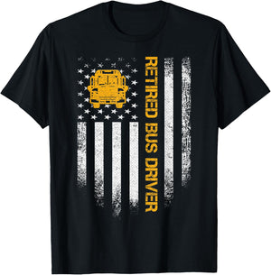 Vintage American Flag Retired School Bus Driver Retirement T-Shirt - T-Shirt | Black
