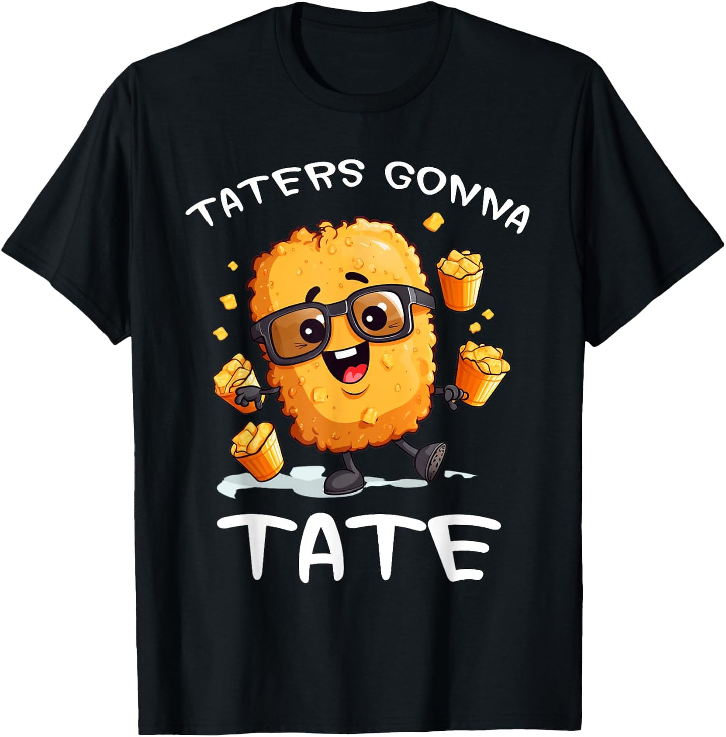 Fast Food Apparel Taters Gonna Tate Funny Potato Squad Vegetarian Tater Tots Black Cartoon Potato T-Shirt - T-Shirt | Black