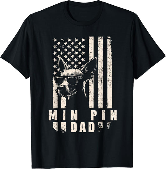 Min Pin Dog Dad American Flag Gifts for Best Father Men Xmas T-Shirt - T-Shirt | Black