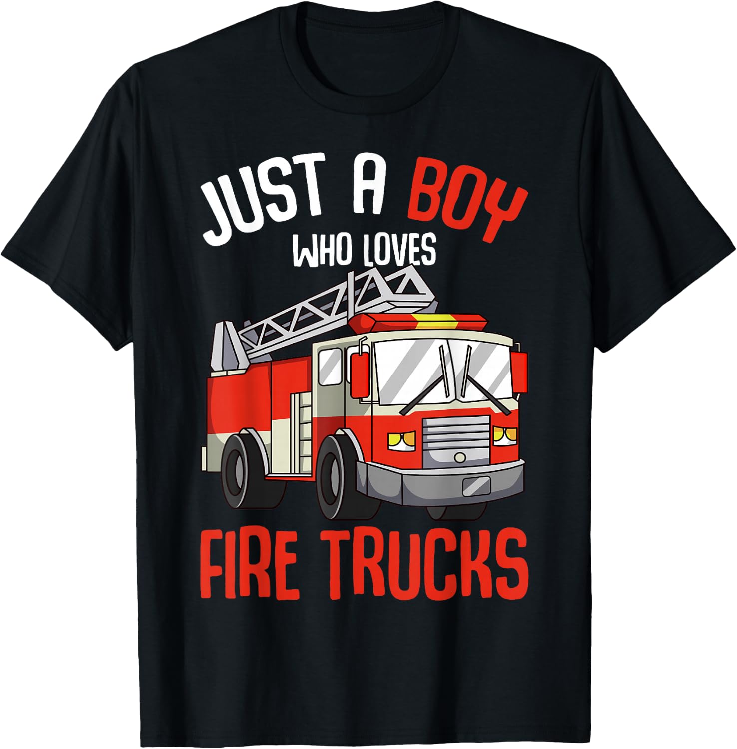 Just a Boy who loves Firetrucks Firefighter Fireman Kids T-Shirt - T-Shirt | Black