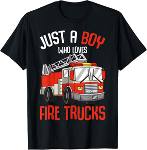 Just a Boy who loves Firetrucks Firefighter Fireman Kids T-Shirt - T-Shirt | Black