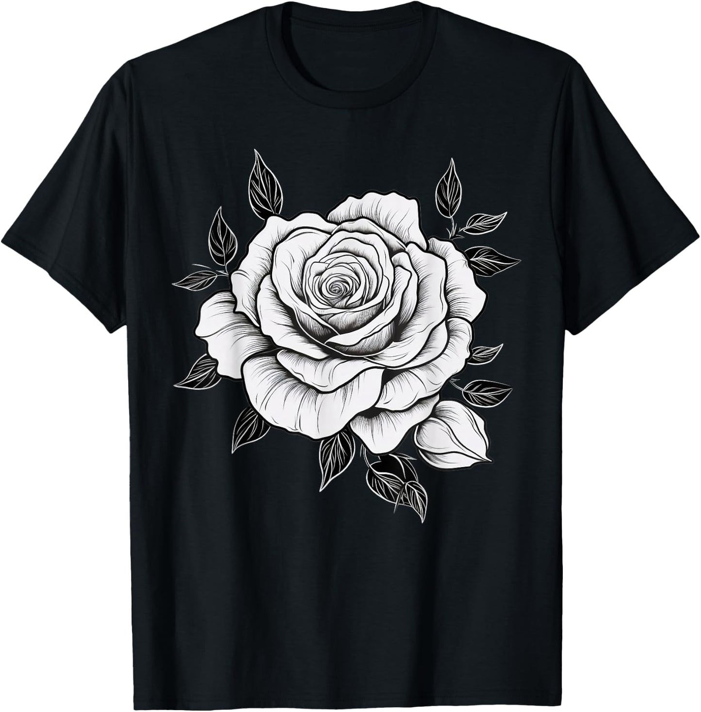 Minimalistic Rose Flower on black and white Rose T-Shirt - T-Shirt | Black