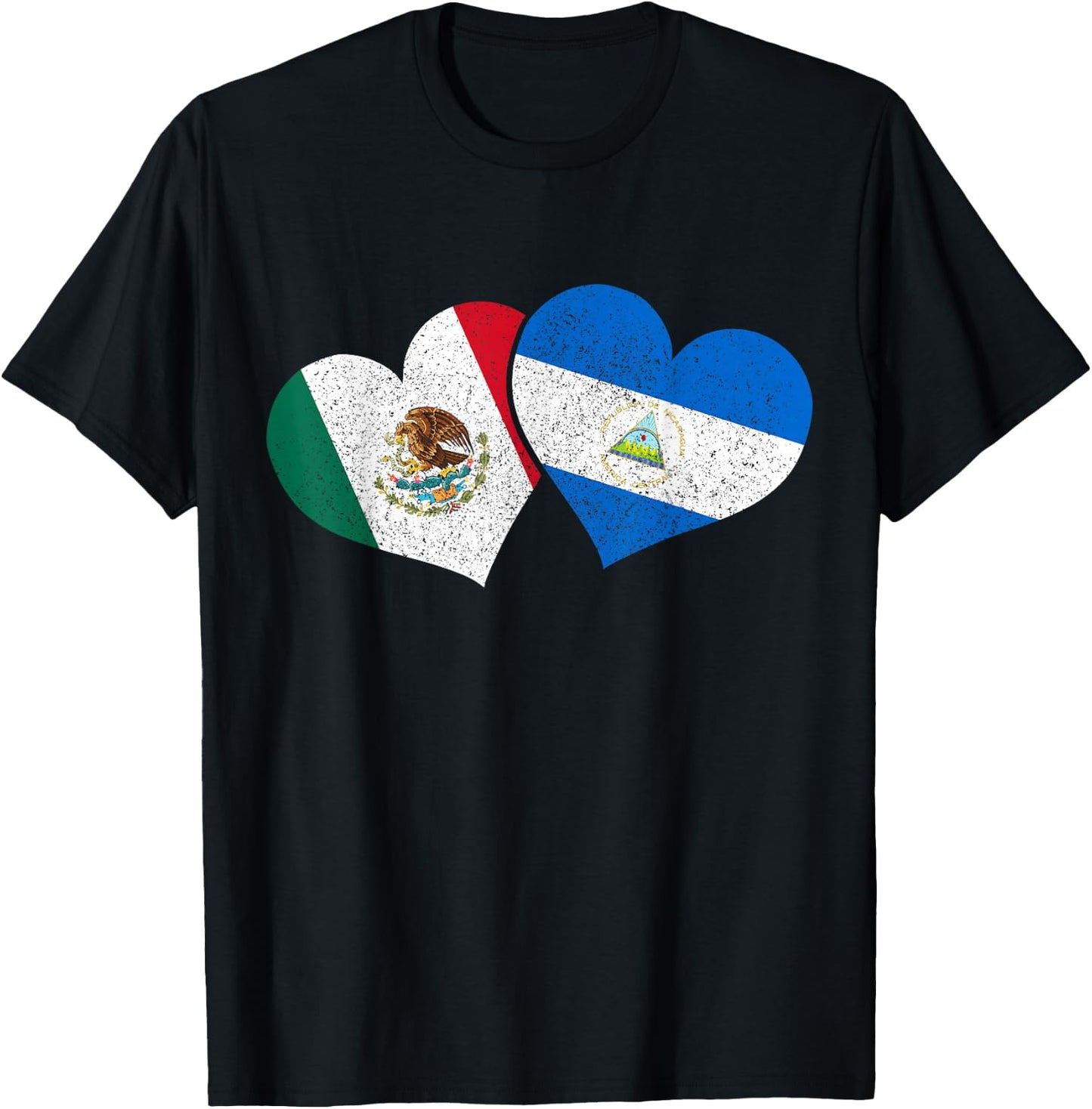 Mexico Nicaragua Hearts Mexican Nicaraguan Flag Pride Nica T-Shirt - T-Shirt | Black