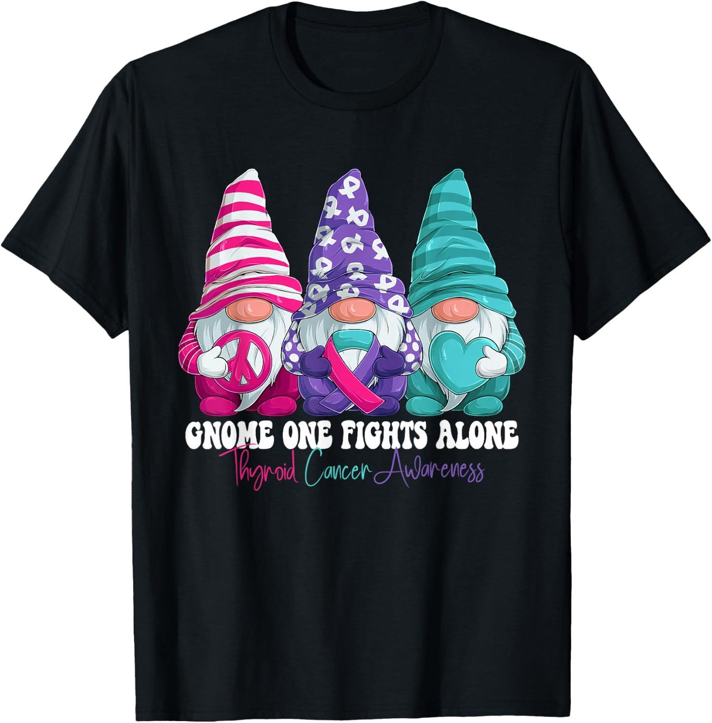 Funny Gnomies Thyroid Cancer Awareness Month Ribbon T-Shirt - T-Shirt | Black