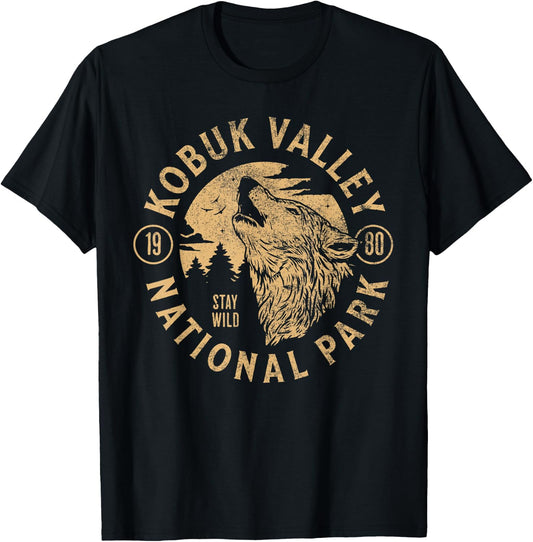 Kobuk Valley Alaska Wolf Nature Hike Outdoors Vintage T-Shirt - T-Shirt | Black