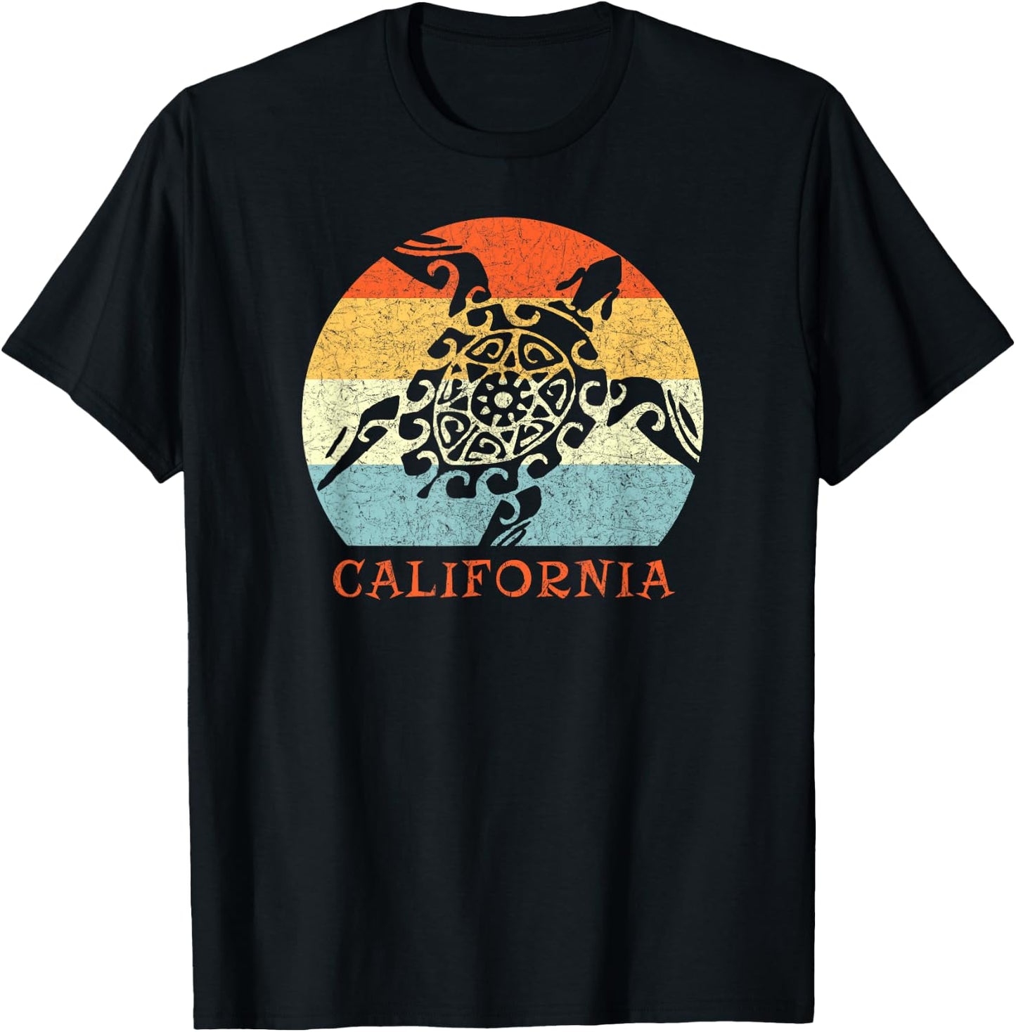 California Vintage Vacation Retro Tribal Sea Turtle T-Shirt - T-Shirt | Black