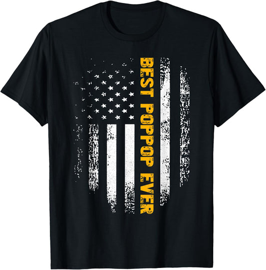 Vintage Best Poppop Ever American Flag Father's Day Gift T-Shirt - T-Shirt | Black