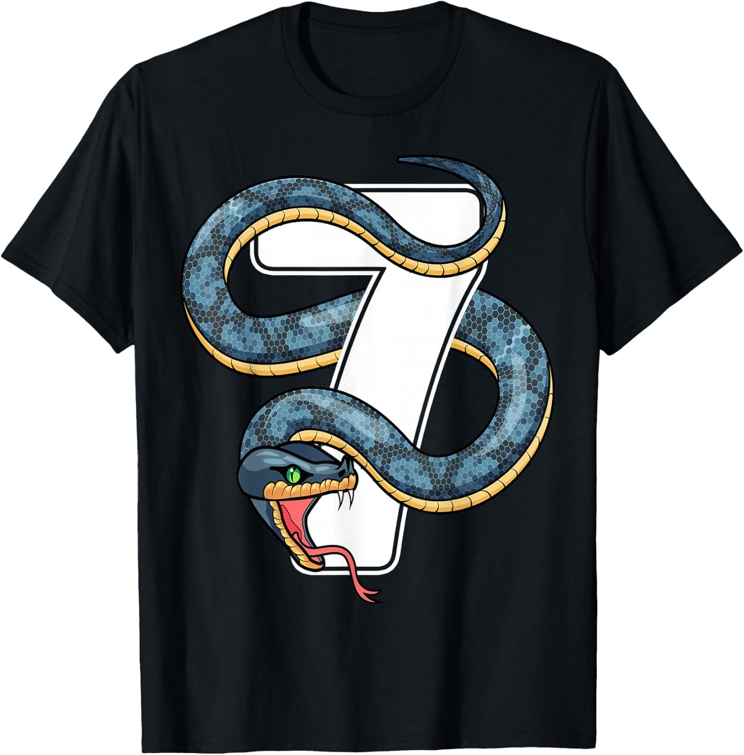 7th Birthday Snake Lover Seven 7 Year Old Birthday Boy Girl T-Shirt - T-Shirt | Black