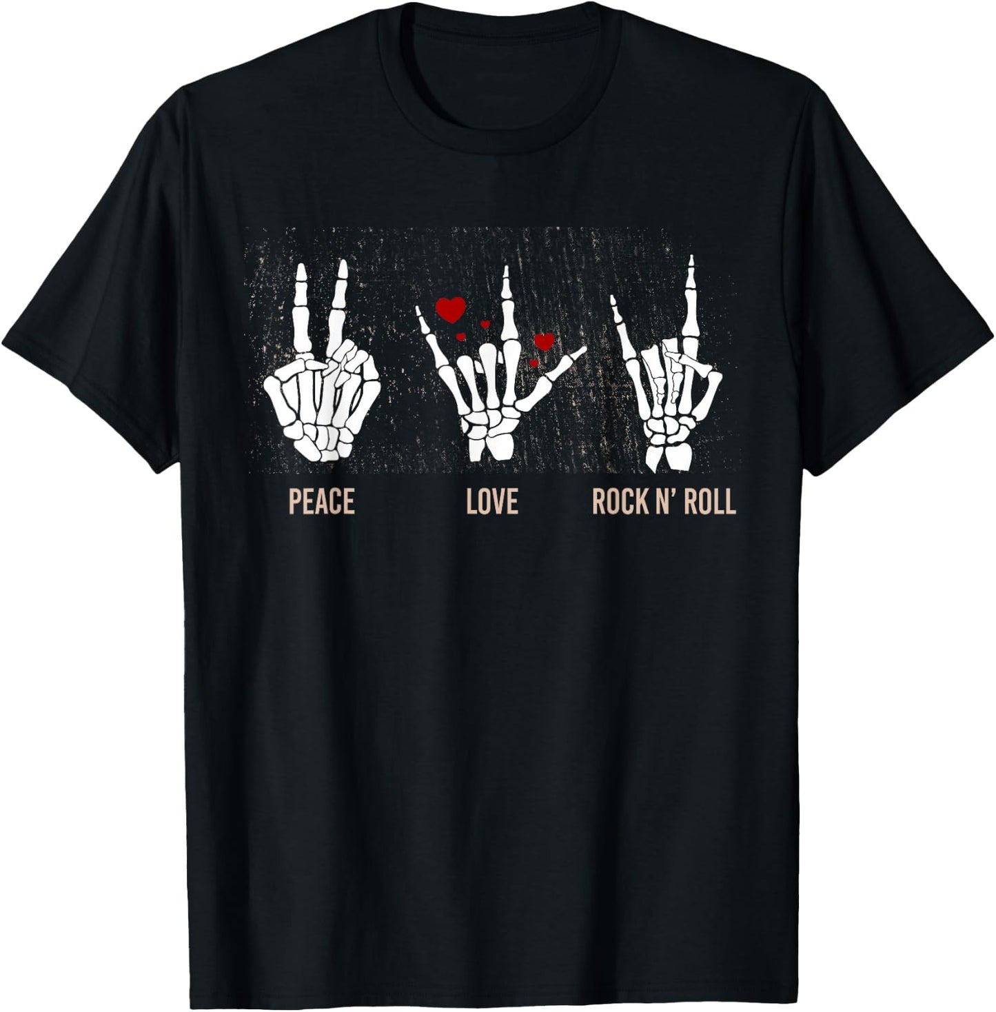 Peace Love Rock N' Roll Guitar Hippie Lover T-Shirt - T-Shirt | Black