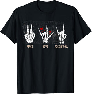 Peace Love Rock N' Roll Guitar Hippie Lover T-Shirt - T-Shirt | Black