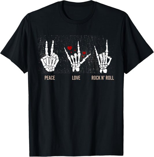 Peace Love Rock N' Roll Guitar Hippie Lover T-Shirt - T-Shirt | Black