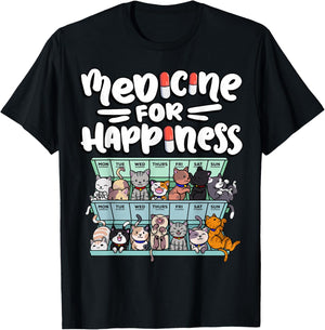 medicine for happiness pill box animals cat breeds kitten Men Women T-Shirt - T-Shirt | Black