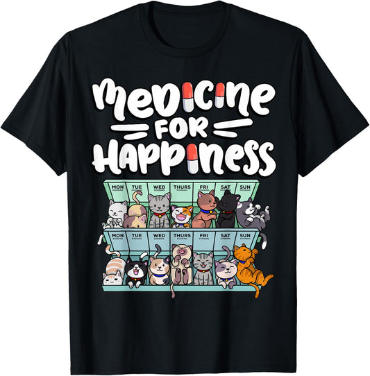 medicine for happiness pill box animals cat breeds kitten Men Women T-Shirt - T-Shirt | Black