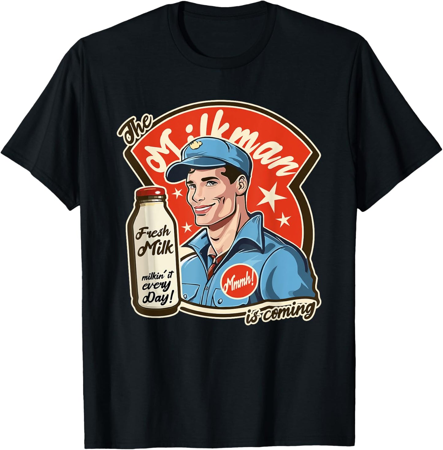 Cool Pop Poster Style 1950s The Milkman Comes Design T-Shirt - T-Shirt | Black