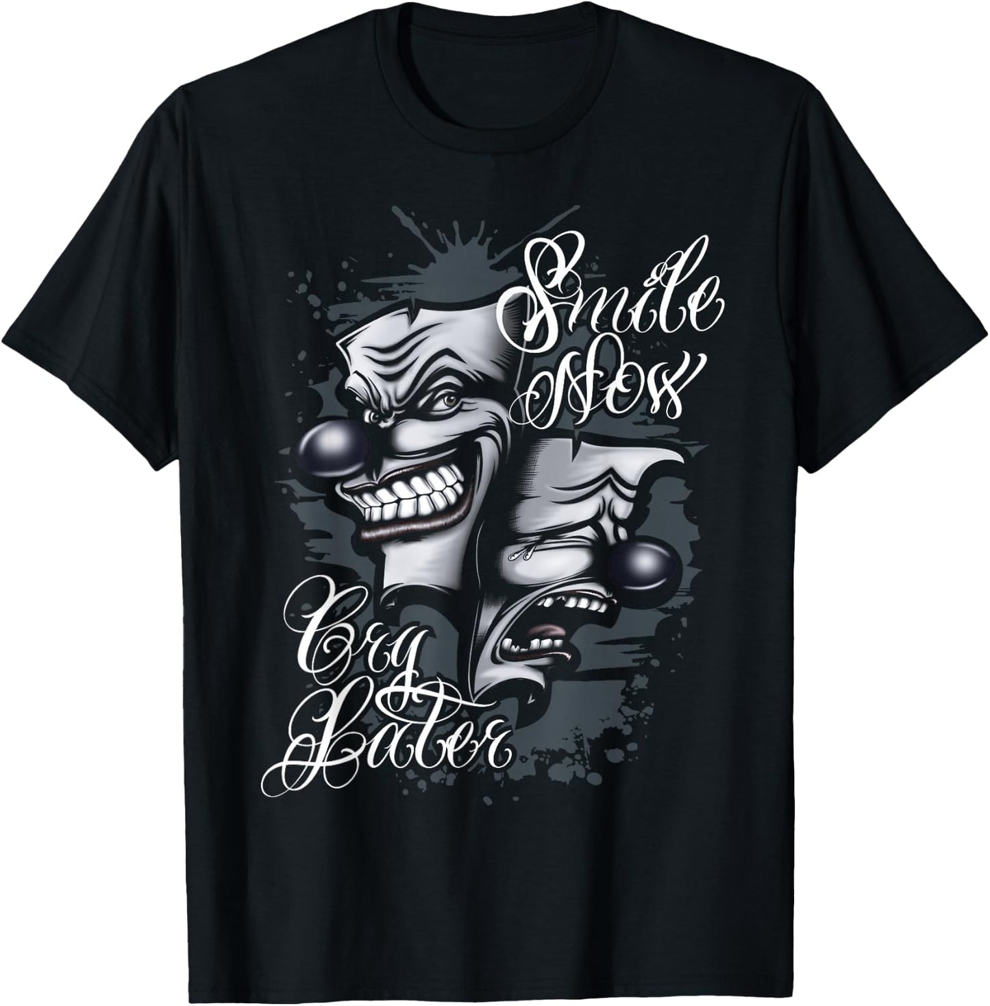 Smile Now Cry Later Chicano Tattoo Art T-Shirt - T-Shirt | Black