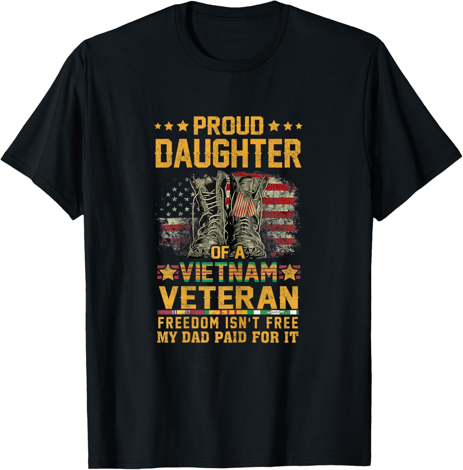 Proud Daughter of Vietnam Veteran Patriotic Vet Flag USA T-Shirt - T-Shirt | Black