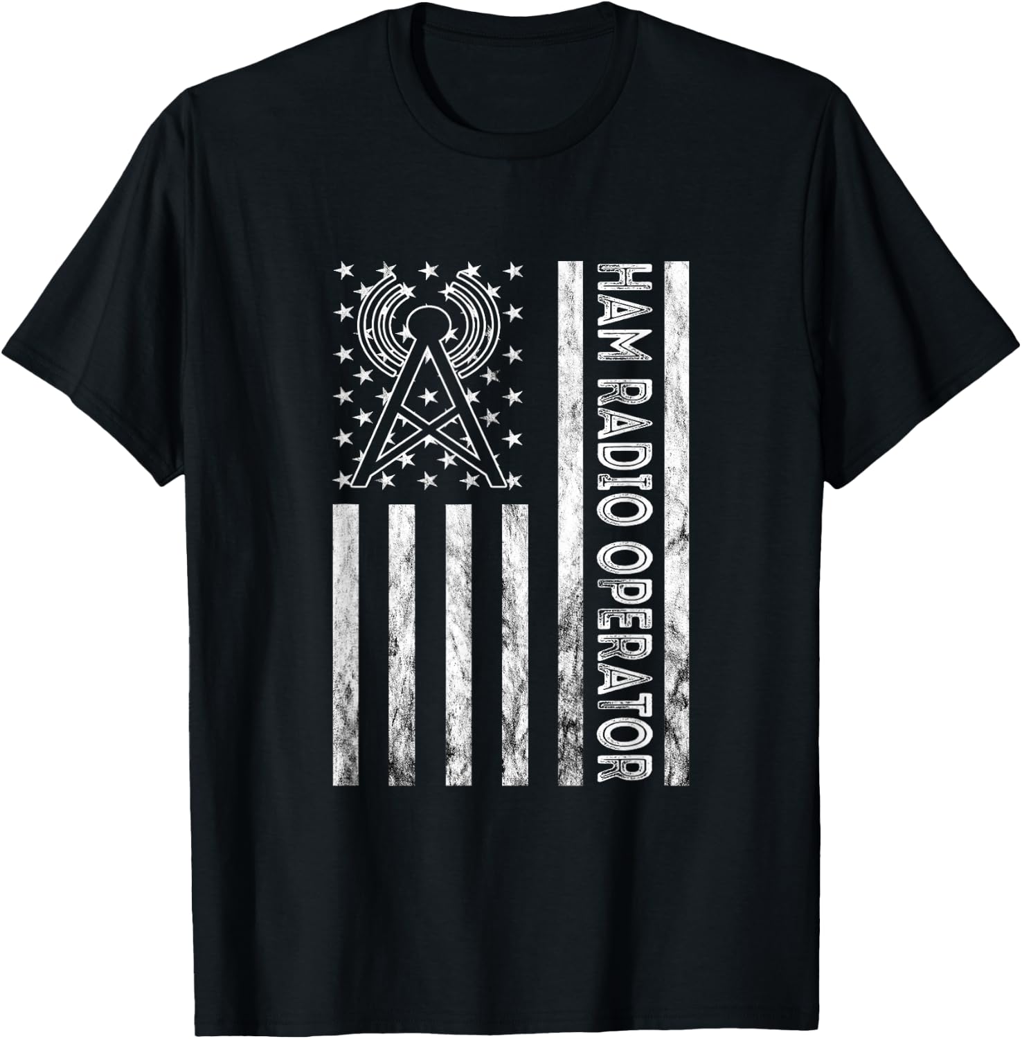 Ham Radio Operator Amateur Radio Vintage American Flag USA T-Shirt - T-Shirt | Black