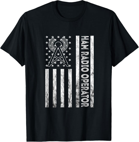 Ham Radio Operator Amateur Radio Vintage American Flag USA T-Shirt - T-Shirt | Black