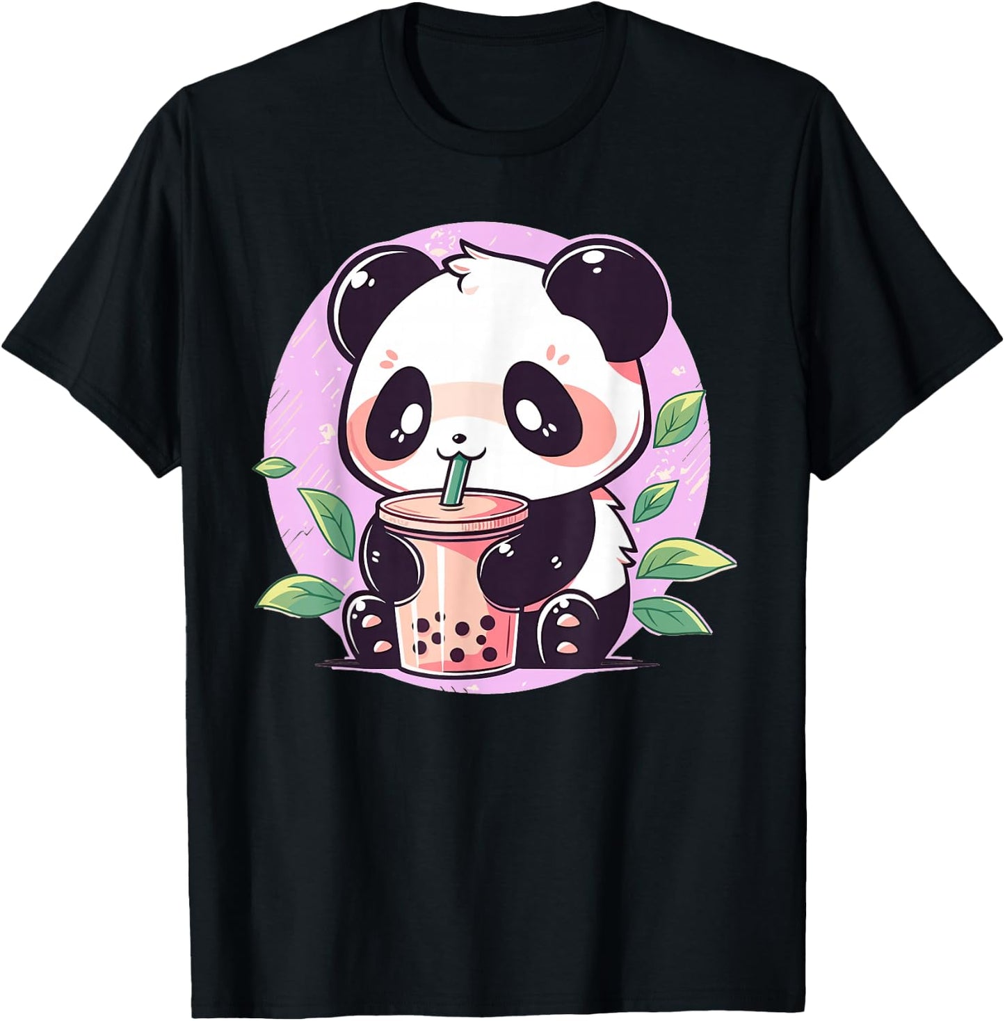 Kawaii Cute Anime Panda Drinking Bubble Boba Tea Girls Teens T-Shirt - T-Shirt | Black