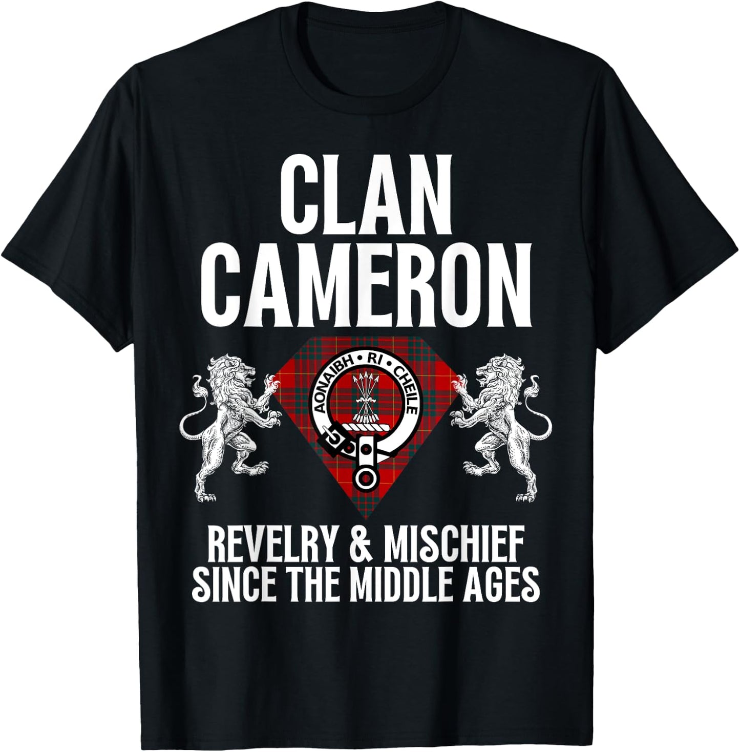 HighlandFour Cameron Clan Scottish Name Coat Of Arms Tartan Family Party T-Shirt - T-Shirt | Black