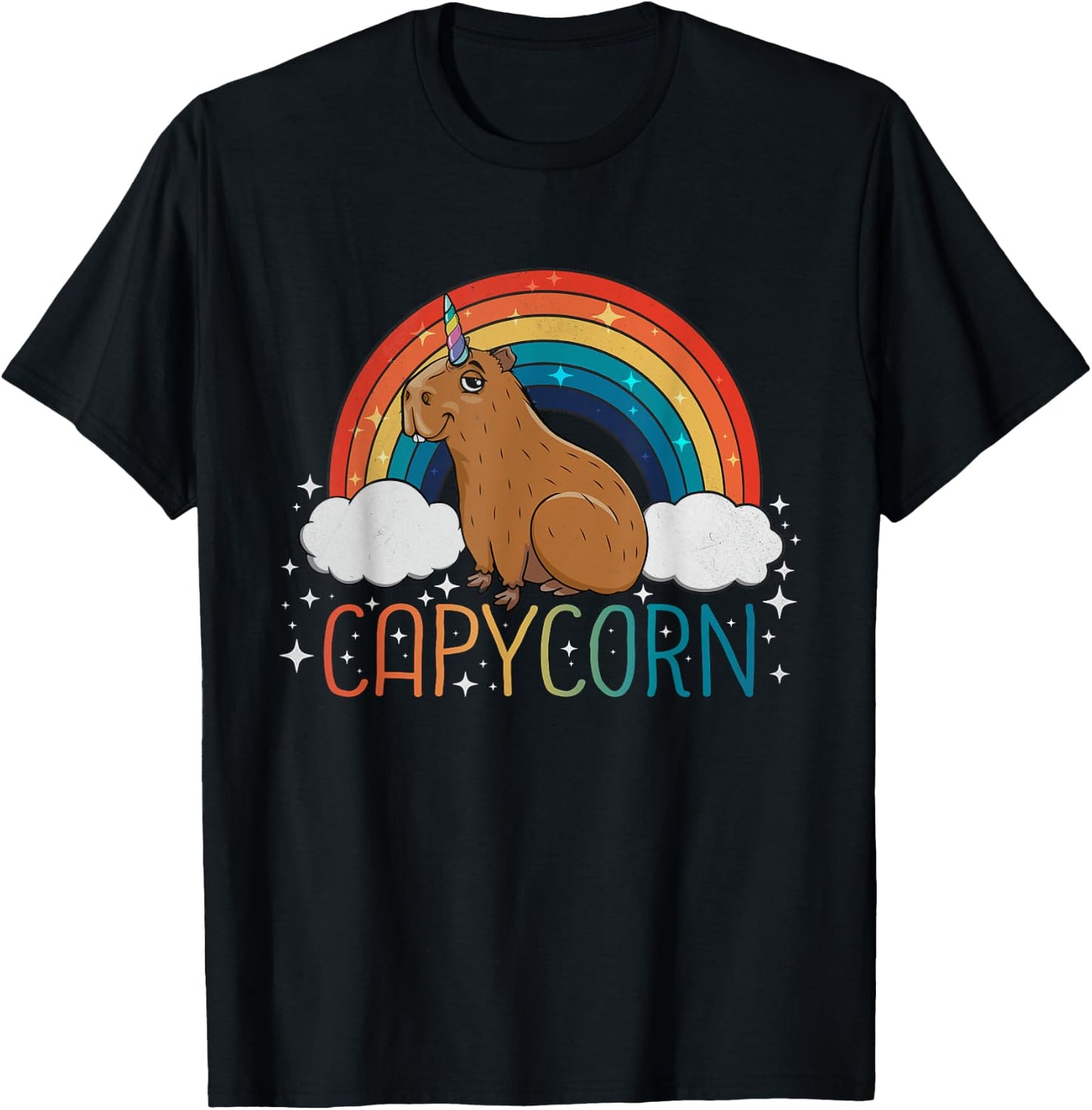 Capybara Lover Girls Unicorn Rainbow Capybara T-Shirt - T-Shirt | Black