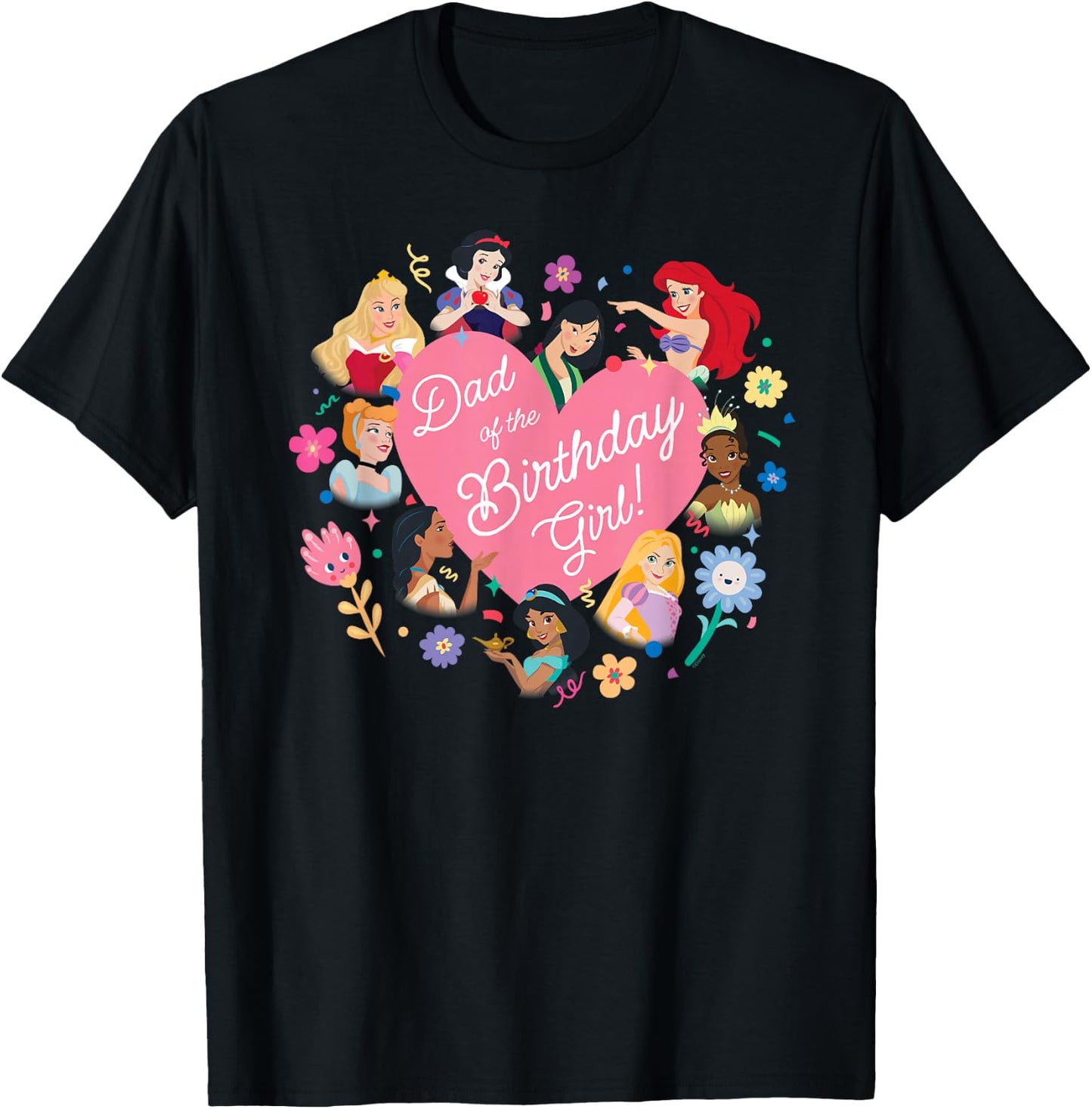 Disney Princess Family Heart Dad of The Birthday Girl T-Shirt - T-Shirt | Black