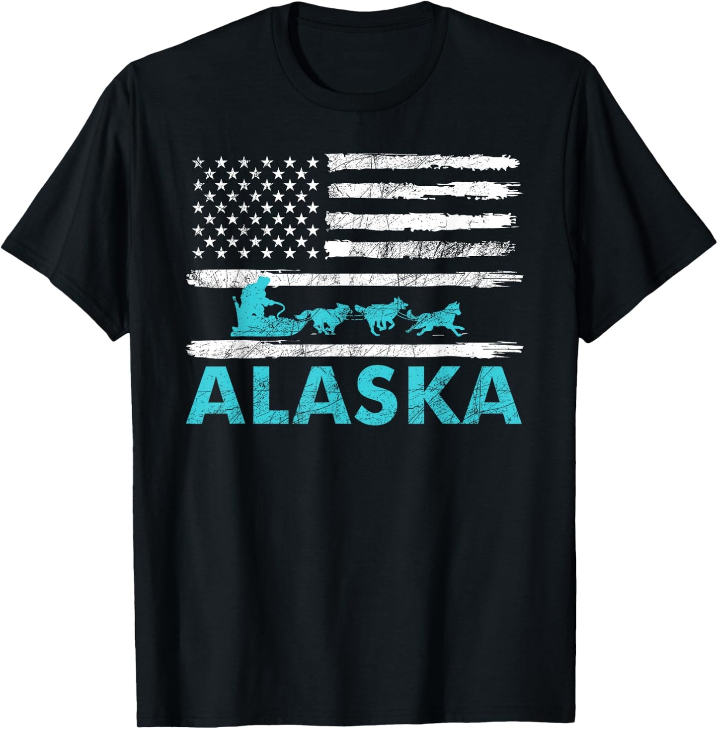 Alaska Sled Dogs Mushing Dog Racing Sledding USA Flag Musher T-Shirt - T-Shirt | Black