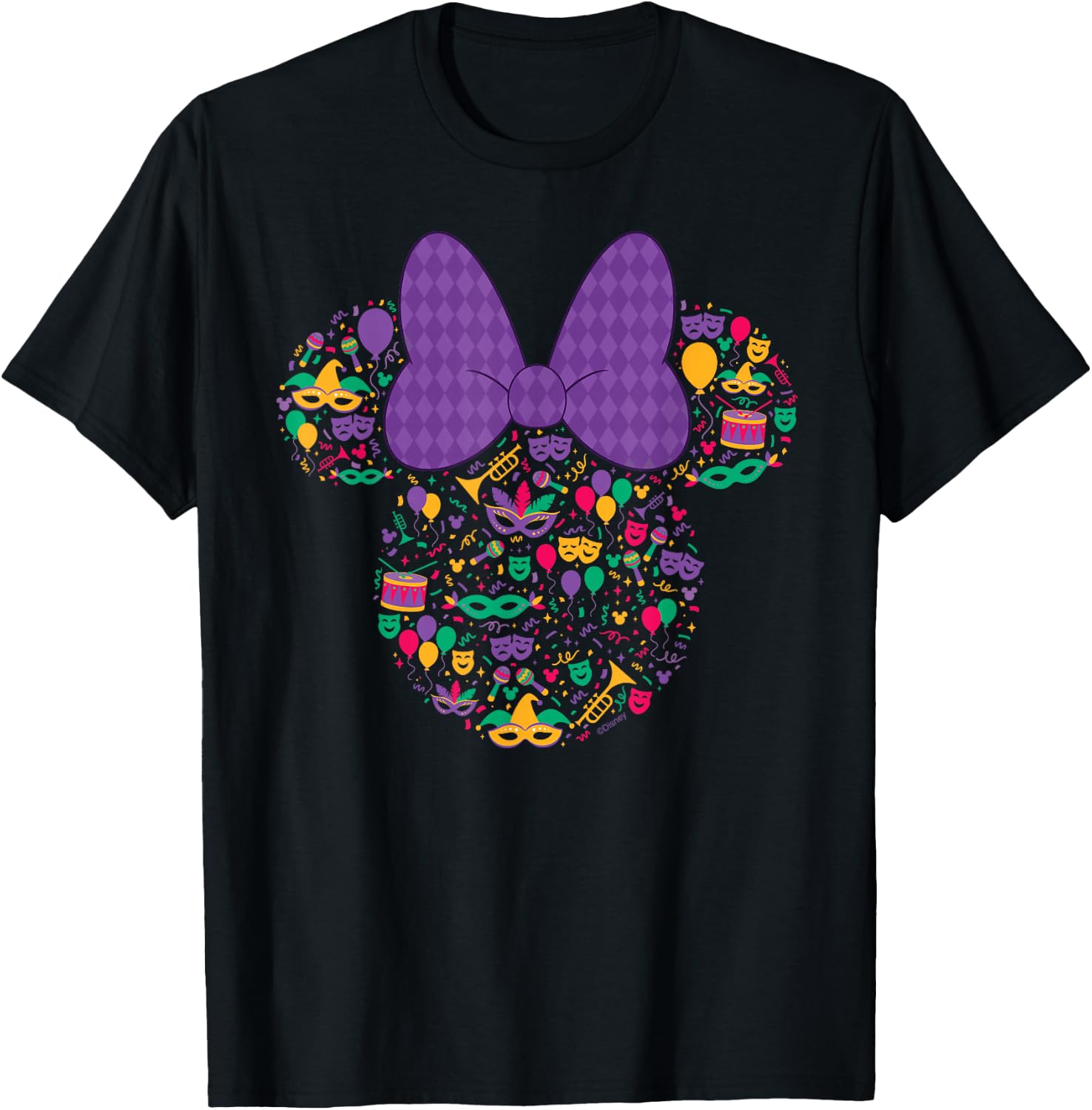 Disney Minnie Mouse Mardi Gras Carnival Holiday Icon T-Shirt - T-Shirt | Black