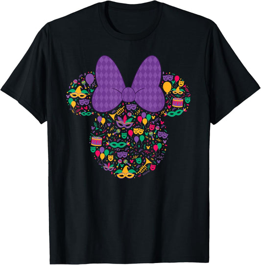 Disney Minnie Mouse Mardi Gras Carnival Holiday Icon T-Shirt - T-Shirt | Black