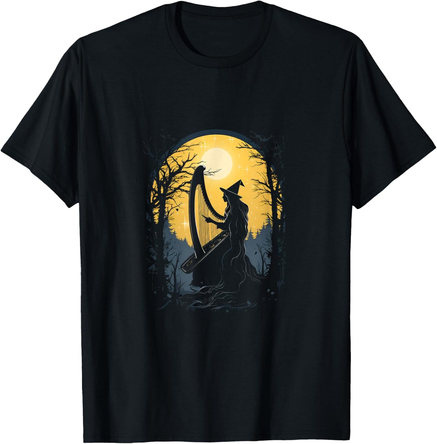 Witch Playing Harp Halloween Harpist Harp Player T-Shirt - T-Shirt | Black