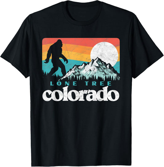 Lone Tree Colorado Retro 80s Bigfoot Mountains T-Shirt - T-Shirt | Black