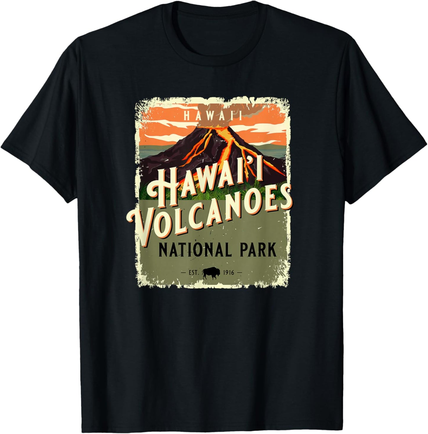 Vintage Hawaii Volcanoes National Park USA Travel Souvenir T-Shirt - T-Shirt | Black