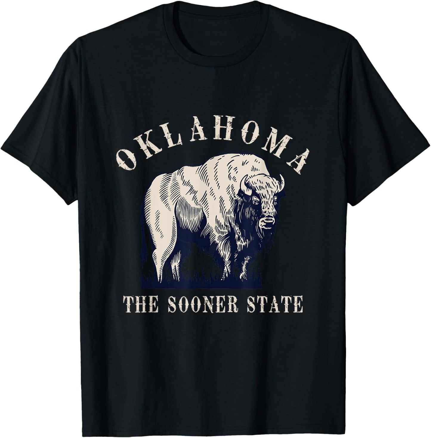 Kattie Kattie Oklahoma Bison Buffalo Vintage - -Adults & Kids - Black - Small - Short Sleeve - - Retro Graphic T-Shirt - T-Shirt | Black