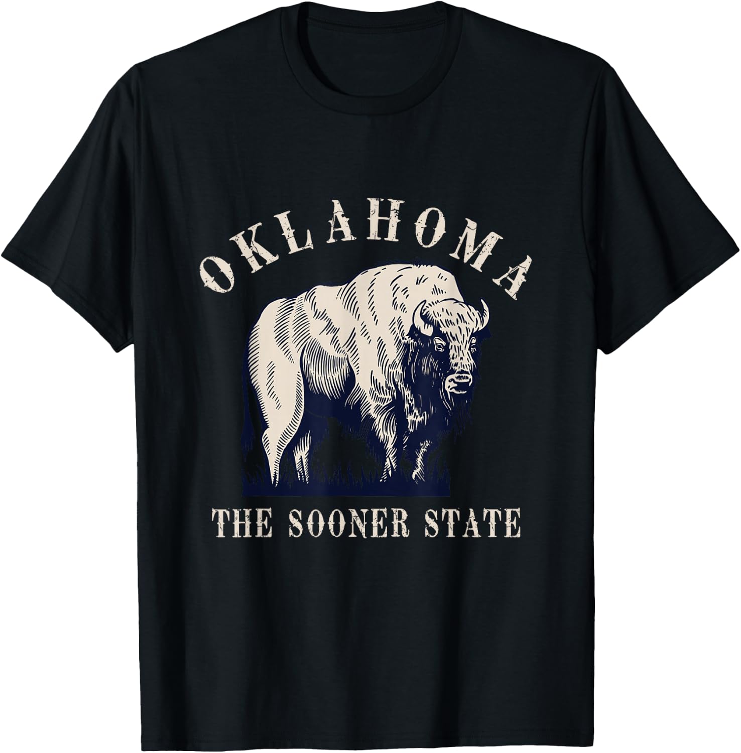 Kattie Kattie Oklahoma Bison Buffalo Vintage - -Adults & Kids - Black - Small - Short Sleeve - - Retro Graphic T-Shirt - T-Shirt | Black